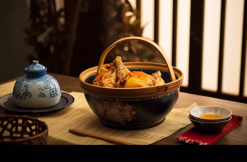 中华美食砂锅茶叶鸡和桂花酒静物,高清,摄影图,摄影图片,图片大全,摄影图免费下载